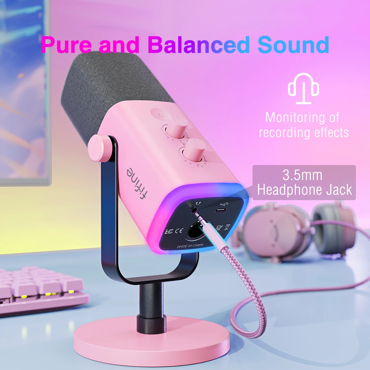 FIFINE AM8 USB/XLR Dynamic Microphone with RGB & Headphone Jack - view 4