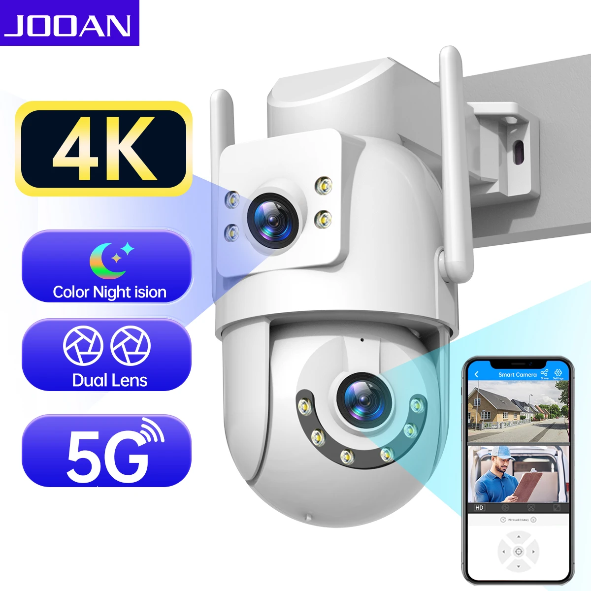 4K WiFi Outdoor PTZ Security Camera with 5X Zoom & AI Tracking
