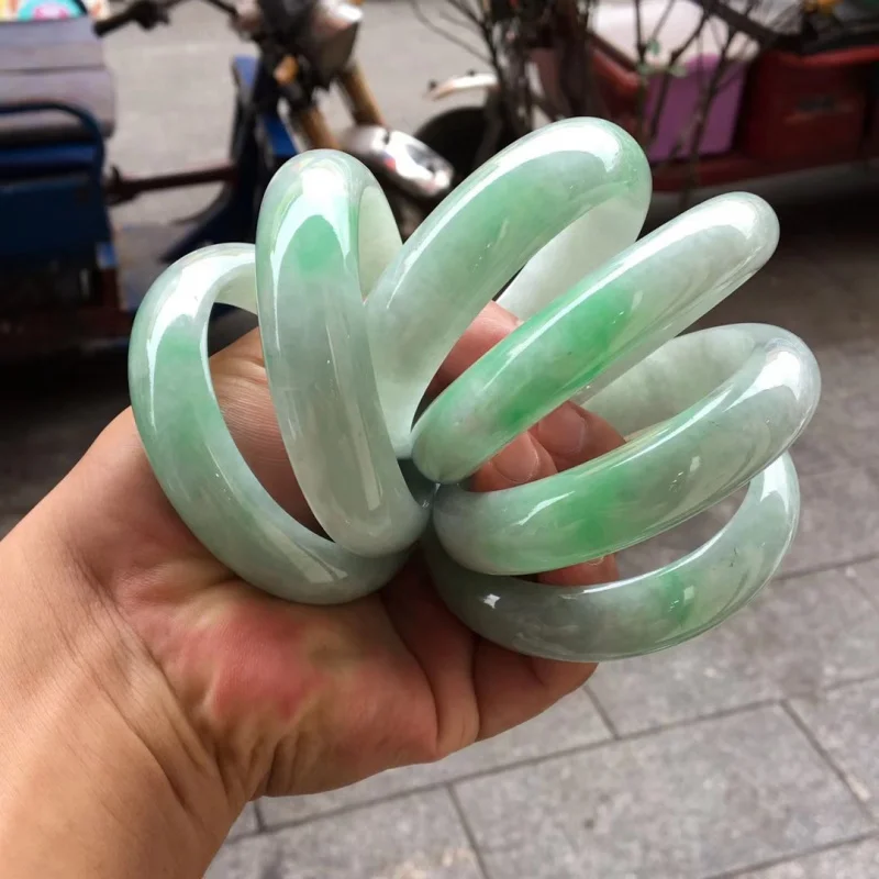 Natural Jade Bangle Bracelet - Green Floral Pattern - view 2